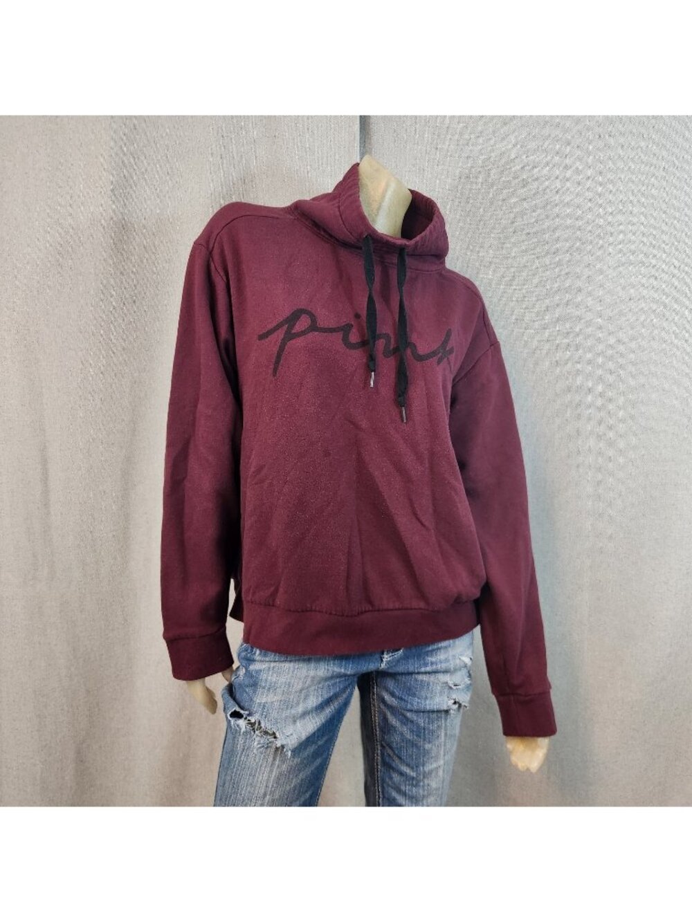 Victorias Secret PINK Burgundy Red Cowl Neck Long Sleeve Top Sweatshirt LARGE